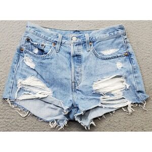 Levi's Cut Off Jean Shorts Womens 27 Blue Denim Premium Distressed Button Fly